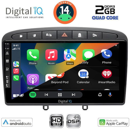Digital IQ Car Audio System for Peugeot 308 / RCZ 2007-2012 (Bluetooth/USB/AUX/WiFi/GPS/Apple-Carplay/Android-Auto) with Touch Screen 9"