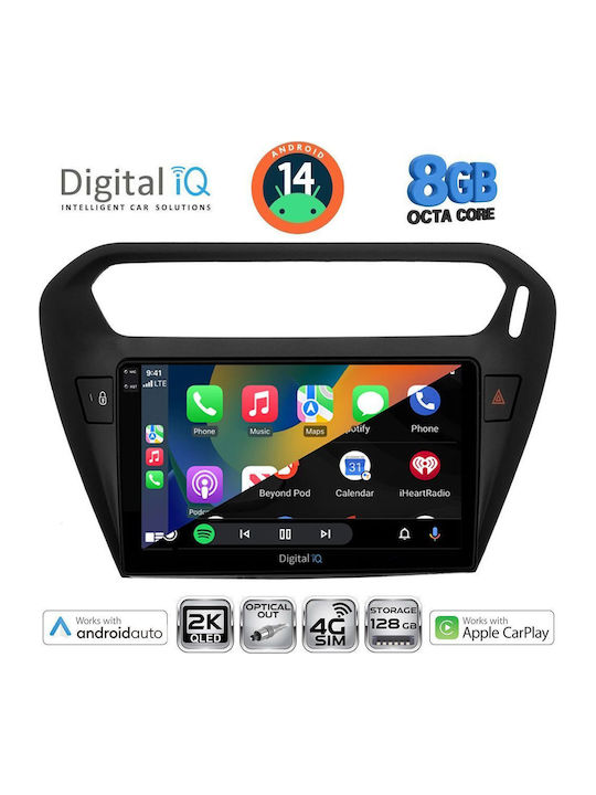 Digital IQ Car Audio System for Peugeot 301 Citroen C-Elysee 2013 (Bluetooth/USB/AUX/WiFi/GPS/Apple-Carplay/Android-Auto) with Touch Screen 9"
