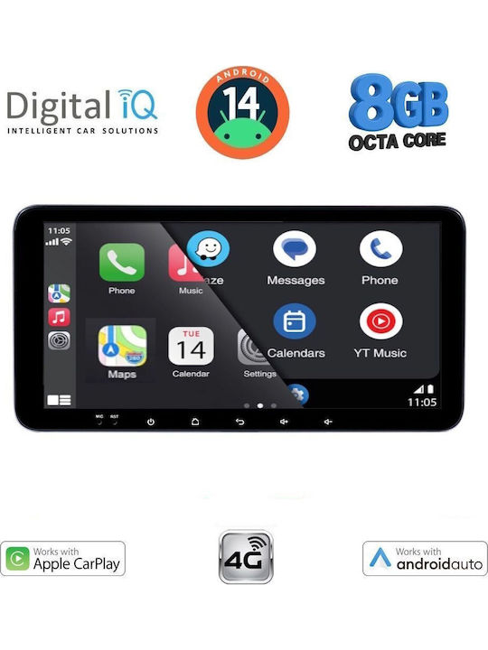 Digital IQ Car Audio System for Peugeot 107 2005-2014 (Bluetooth/USB/AUX/WiFi/GPS/Apple-Carplay/Android-Auto) with Touch Screen 10.33"