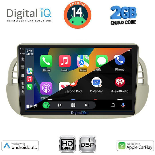 Digital IQ Ηχοσύστημα Αυτοκινήτου για Fiat 500 2007-2015 (Bluetooth/USB/AUX/WiFi/GPS/Apple-Carplay/Android-Auto) με Οθόνη Αφής 9"