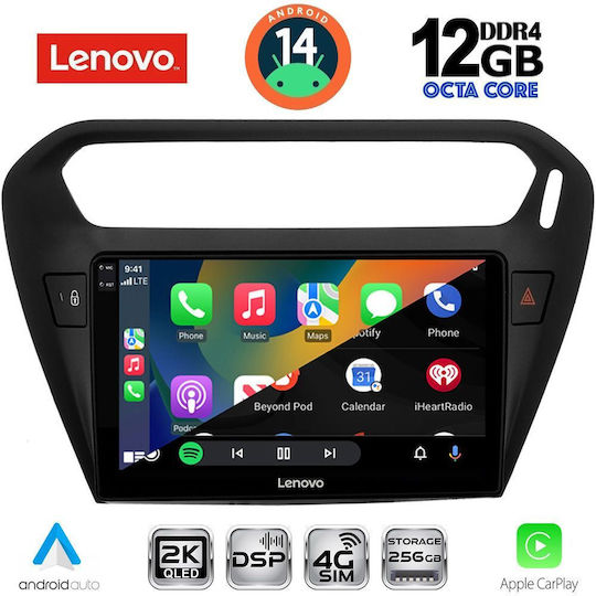 Lenovo Ηχοσύστημα Αυτοκινήτου για Peugeot 301 Citroen C-Elysee BMW X1 / X3 / X4 2013 (Bluetooth/USB/AUX/WiFi/GPS/Apple-Carplay/Android-Auto) με Οθόνη Αφής 9"