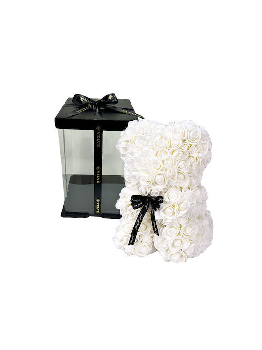 Floral Ursuleț De Pluș Trandafiri Din Spumă 25 Cm Cutie Cadou Decorată Manual Albă