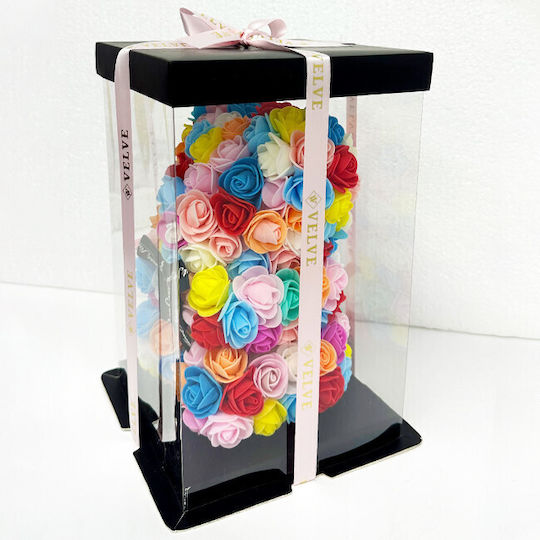 Multicolour Floral Teddy Bear Made of Roses 25 Cm Hand Decorated Gift Box