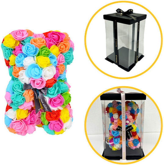 Multicolour Floral Teddy Bear Made of Roses 25 Cm Hand Decorated Gift Box