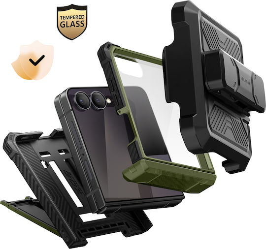 I-blason Case Galaxy Z Flip 7 Armorbox Model Tempered Glass Belt Clip Dark Green