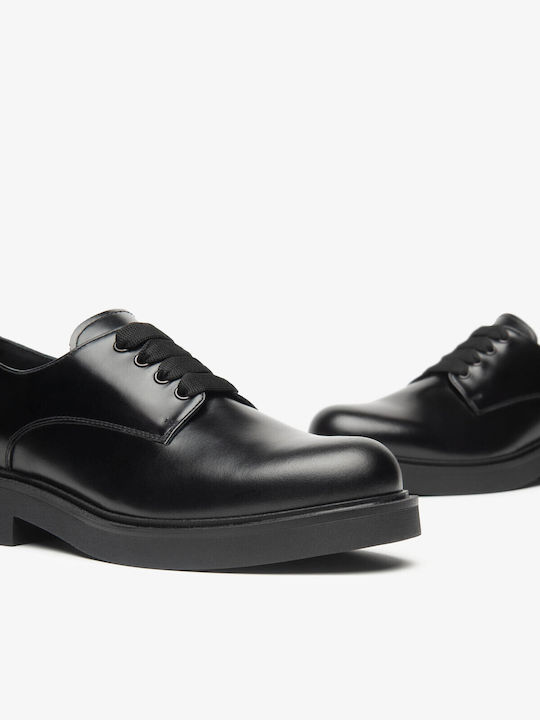 Δερμάτινα Γυναικεία Oxfords σε Μαύρο Χρώμα
