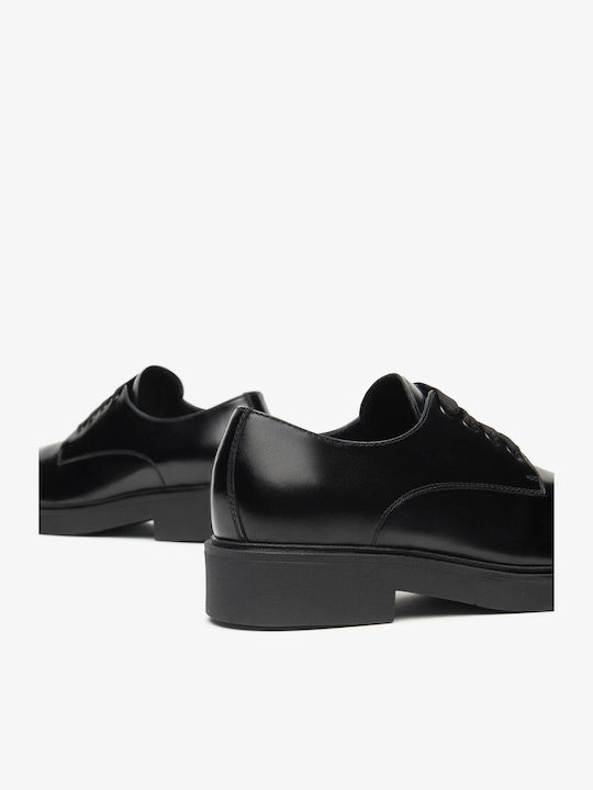 Δερμάτινα Γυναικεία Oxfords σε Μαύρο Χρώμα