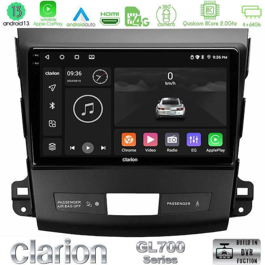 Clarion Ηχοσύστημα Αυτοκινήτου για Peugeot 4007 Mitsubishi Outlander Citroen C-Crosser (Bluetooth/USB/WiFi/GPS/Apple-Carplay/Android-Auto) με Οθόνη Αφής 9"
