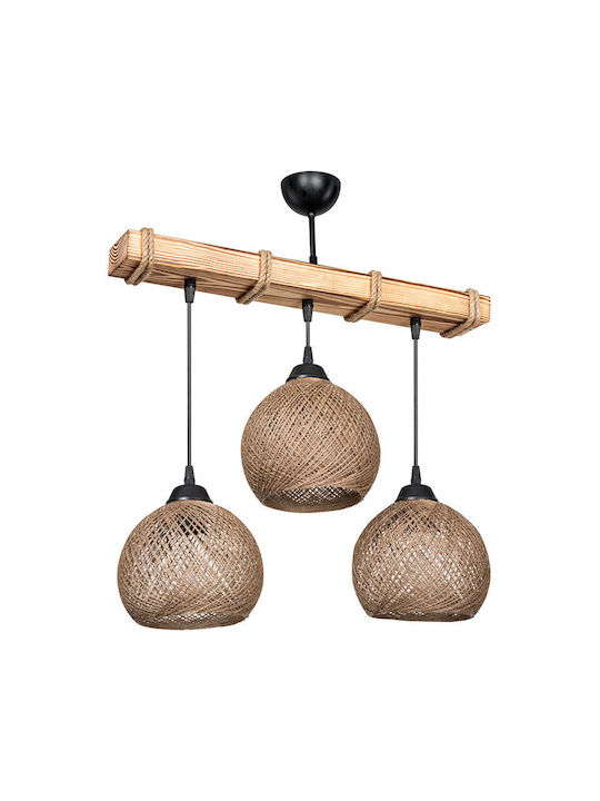 Pakketo PWL-1120 Pendant Light Beige Boho Rail with Socket E27 50x20x63cm