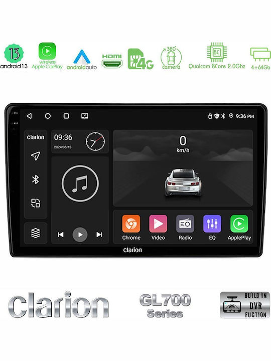 Clarion Car Audio System for Fiat 500X 2015-2020 (Bluetooth/USB/WiFi/GPS/Apple-Carplay/Android-Auto) with Touch Screen 9"