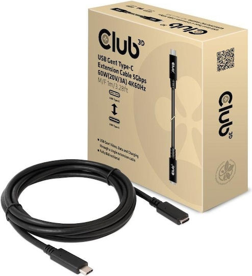 Club3D USB 3.1 Cable USB-C Male - USB-C Female 60W Black 1m