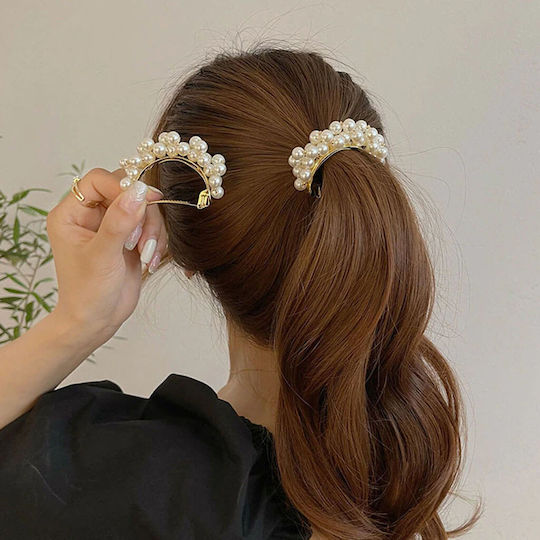 Hair Accessories Clip Barrette Pearls Ponytail Gold Alexia