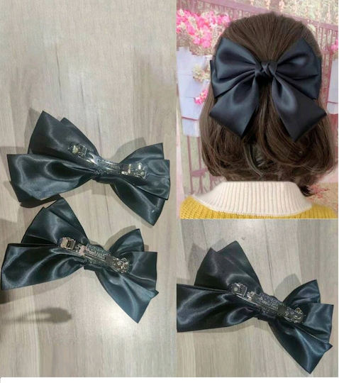 Haarspangen Clip Satin Großer Schleife 13cm Glänzendes Schwarz