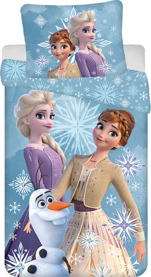 Halantex Set Kinderbettbezug Einzel mit Kissenbezug Baumwolle White Snowflake 140x200cm