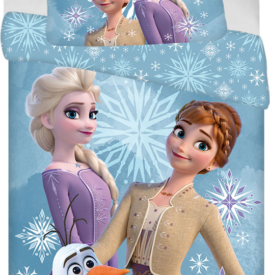 Halantex Set Kinderbettbezug Einzel mit Kissenbezug Baumwolle White Snowflake 140x200cm