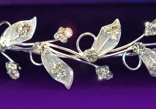 Silver Plated Bridal Wedding Leaf Leaves Crystal Hair Headband Tiara Shemina