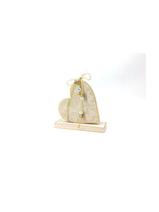 Korres Craft Handmade Hanging Lucky Charm Heart Gold made of Wood 13.5x14cm 1pcs