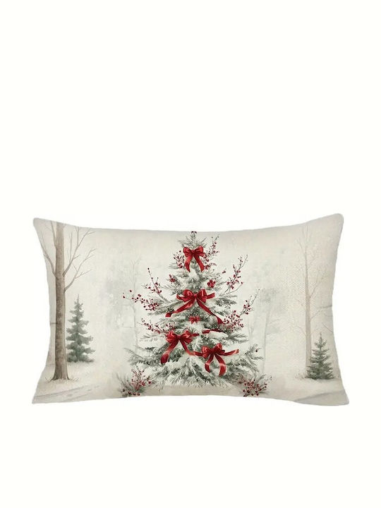 By Queen Limited Festive Edition Christmas Pillow Case 50×30 Cm Snowy Tree Red Ribbons