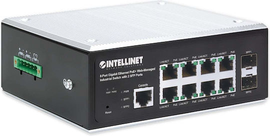 Intellinet 508278 Verwaltet L2 PoE+ Switch mit 8 Ports Ethernet und 2 SFP Ports