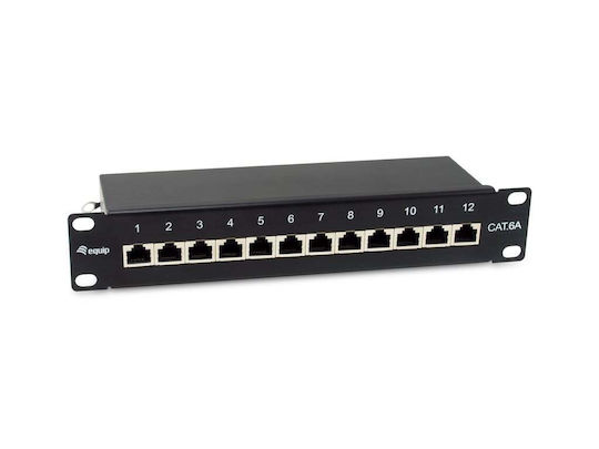 Equip Пач Панел Екраниран за Rack 1U 10" 12 Порта cat6a Черен
