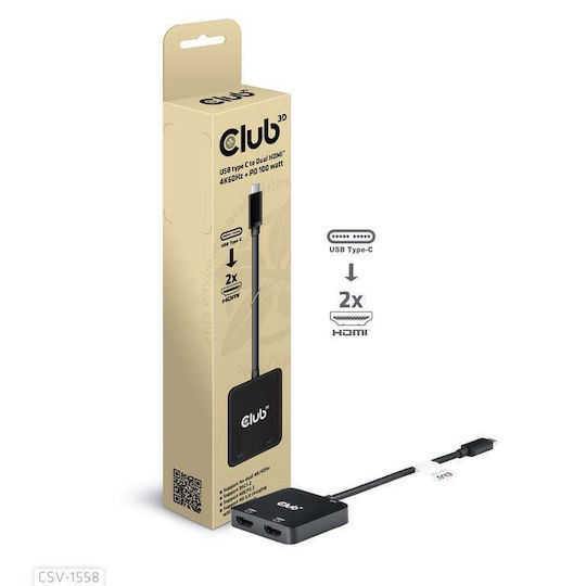 Club3D USB-C Docking Station με HDMI/DisplayPort 4K PD Μαύρο (CSV-1558)
