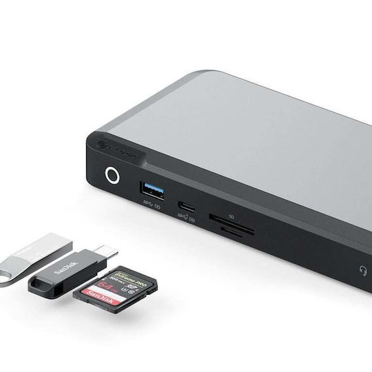 Alogic MX3 USB-C Stație de andocare cu DisplayPort 4K PD Ethernet și conexiune 3 monitoare Gri