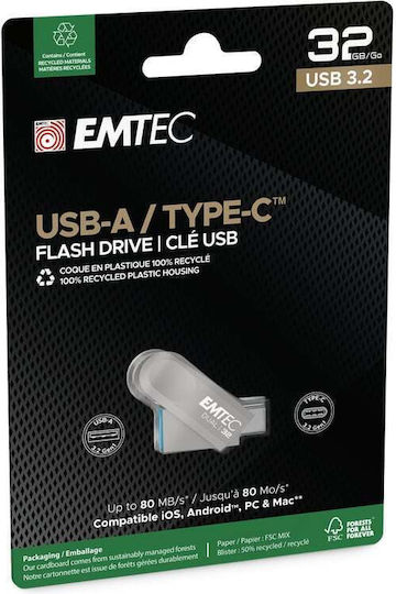 Emtec C280 32GB USB 3.2 Stick with connection USB-A & USB-C Brown
