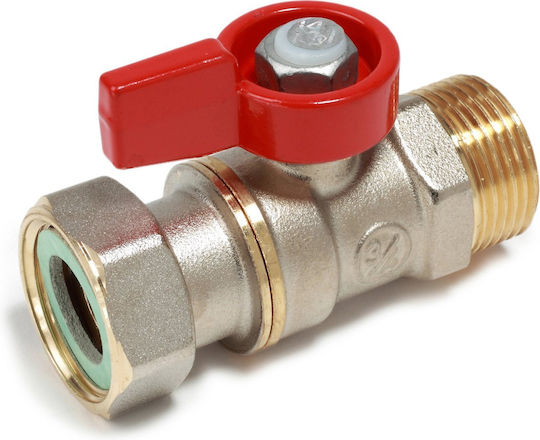 Giacomini Robinet Sferic 3/4" Filet Masculin X Piuliță 3/4" Filet Feminin Garnitură Roșie Mâner în T Alamă Nichelată