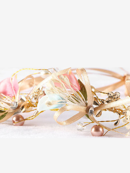Accessory Hair Wreath Crystals Flowers Ribbon Champagne Pink Flower Girl Hariet