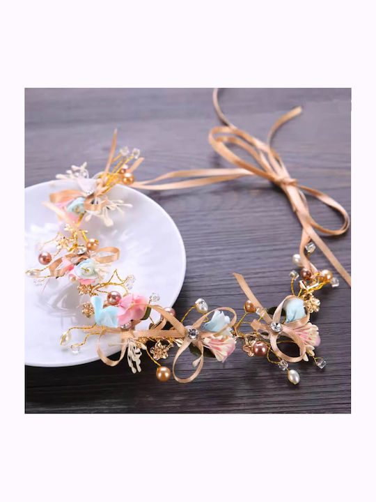 Accessory Hair Wreath Crystals Flowers Ribbon Champagne Pink Flower Girl Hariet