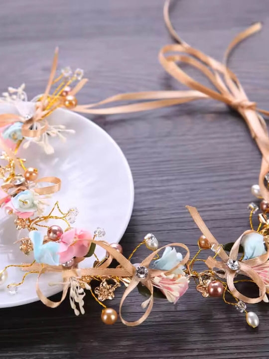 Accessory Hair Wreath Crystals Flowers Ribbon Champagne Pink Flower Girl Hariet
