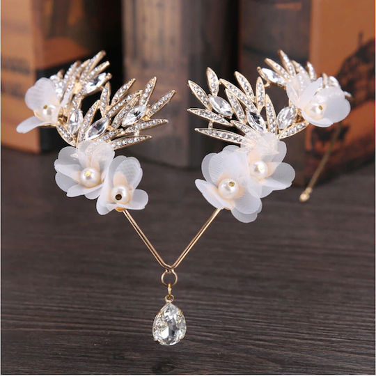 Crown Headpiece Forehead Bohemian Waterdrop Leaves Crystals Gold Bride Wedding Fern