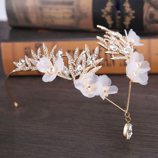 Crown Headpiece Forehead Bohemian Waterdrop Leaves Crystals Gold Bride Wedding Fern