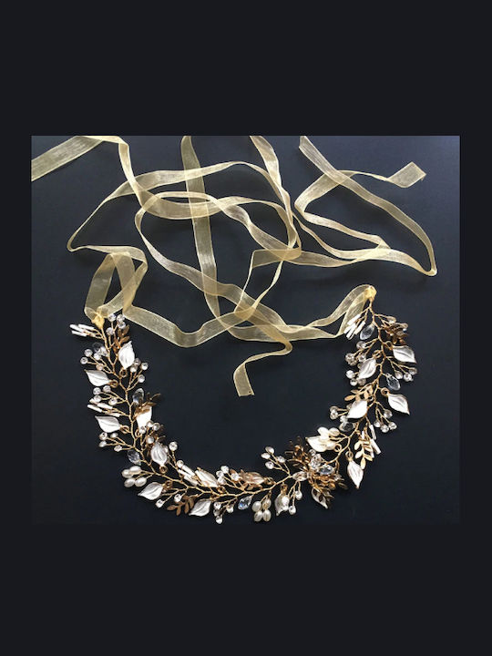 Unique Bridal Hair Decoration Gold Leaf Design Pearls Crystals Teresa