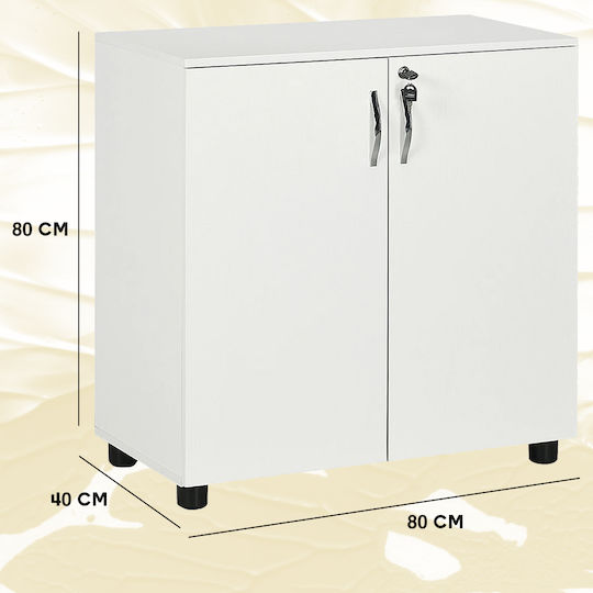 Office Storage Chipboard Cabinet with Lock White L80xW40xH80cm