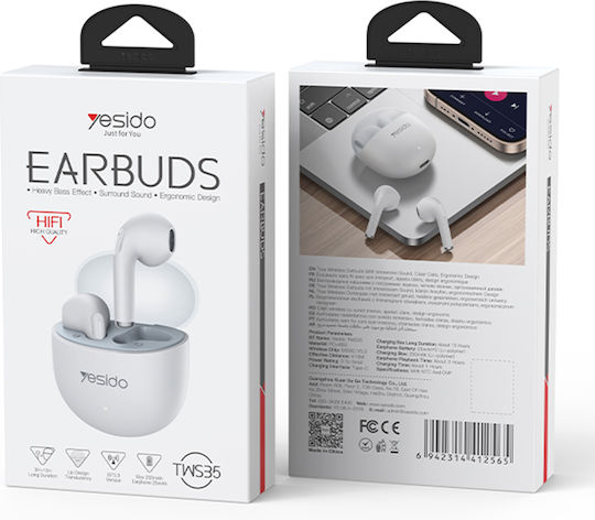 Yesido TWS35 Ohrstöpsel Bluetooth-Freisprecheinrichtung Kopfhörer mit Ladeetui Weiß