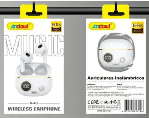 Andowl H-43 Earbud Bluetooth Handsfree Ακουστικά με Θήκη Φόρτισης Λευκά