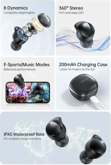 Awei T78 In-ear Bluetooth Handsfree Ακουστικά με Θήκη Φόρτισης Μαύρα