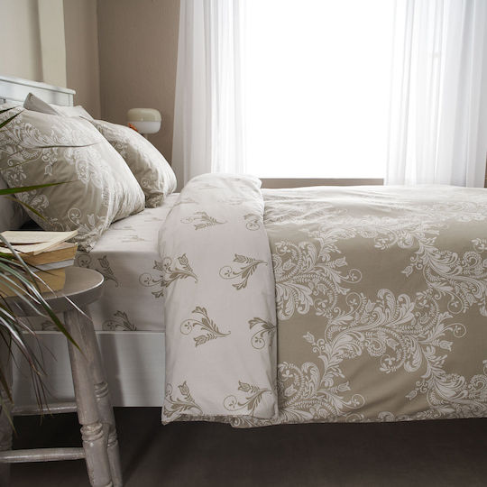 Charalambidis Textiles Δαντέλα Σετ Σεντόνια Υπέρδιπλα 220x260εκ. Μπεζ (4τμχ)