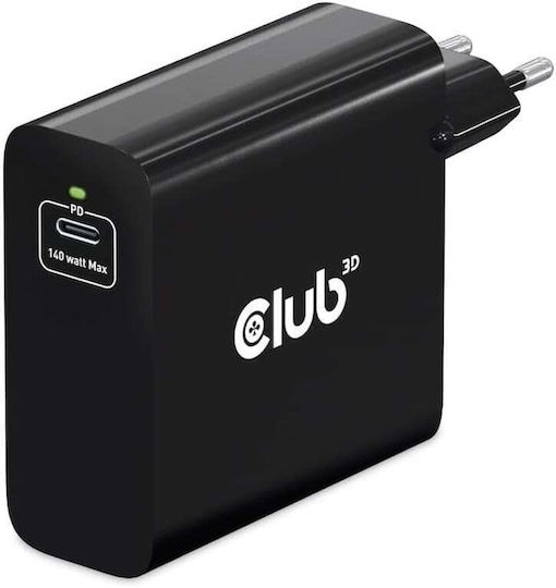 Club3D Ladegerät ohne Kabel GaN mit USB-C Anschluss 140W Stromlieferung Schwarzs (CAC-1914EU)