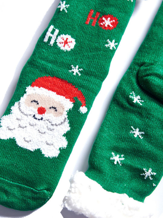 Women's Christmas Fleece Santa Claus Slippers Socks Green