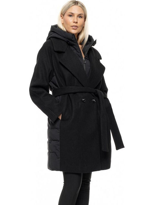 Women's Coat Black with Hood