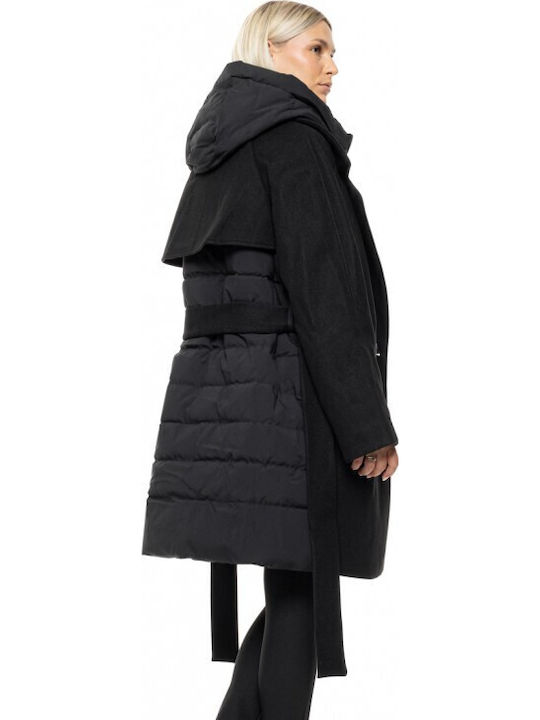 Women's Coat Black with Hood