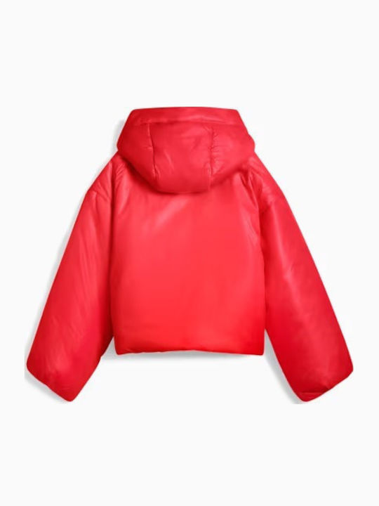 Women's Short Puffer Jacket for Winter with Hood For All Time Red