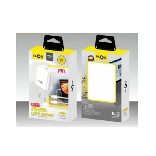 KLGO Charger with USB-C Port and Cable USB-C - USB-C 20W White (PD-77)