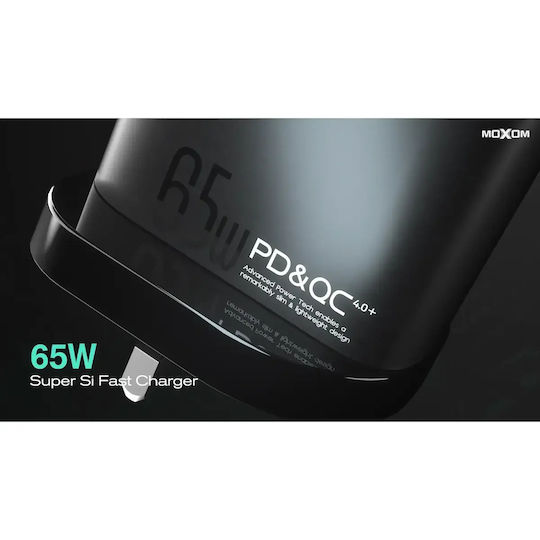 Moxom Charger Without Cable with USB-A Port and 2 USB-C Ports 65W Power Delivery / Quick Charge 4.0 Blacks (MX-HC74)
