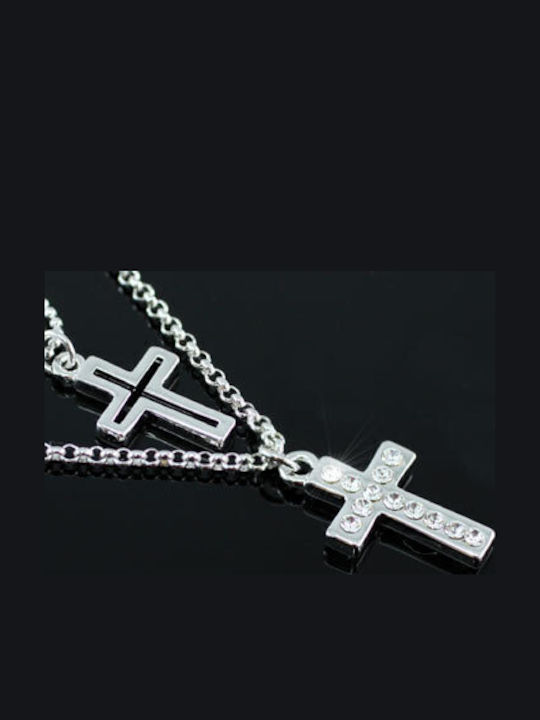 Gold White Plated Cross Necklace Swarovski Crystals Christy
