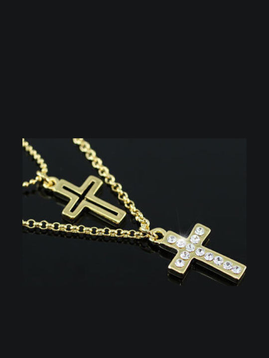 Gold White Plated Cross Necklace Swarovski Crystals Christy