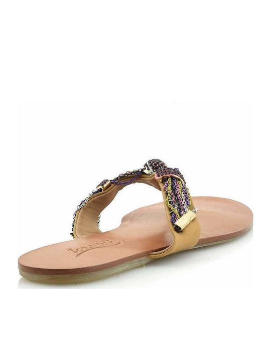 Leder Flache Sandalen für Damen in Braun Farbe