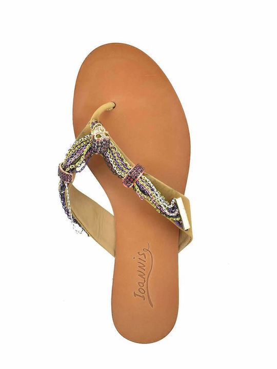Leder Flache Sandalen für Damen in Braun Farbe